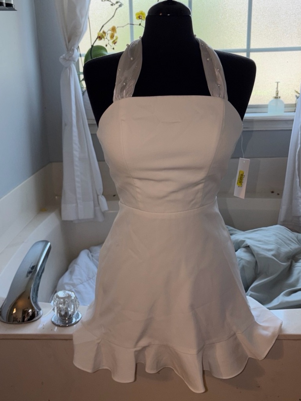 NWT DEAR MOON White Halter Ruffle Hem Dress - Elegant Summer Dress